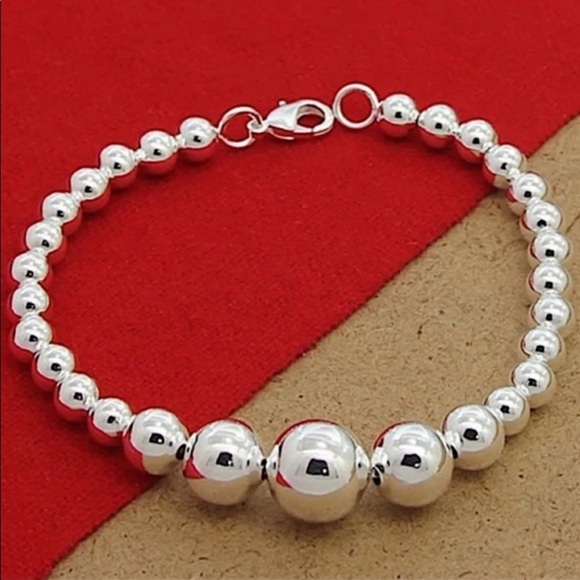 STERLING SILVER BEADED BALL MATCHING NECKLACE BRACELET SET - Picture 4 of 12